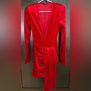 Red velvet low plunge dress
